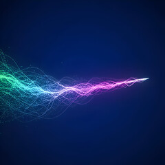 Abstract colorful particle wave on dark blue background design