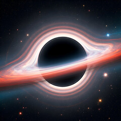 Dramatic black hole with glowing accretion disk in deep space