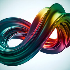 Abstract infinity symbol with a metallic rainbow gradient finish