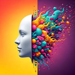 A creative mind with colorful thoughts and ideas flowing freely