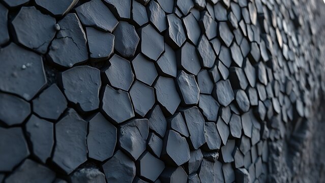 columnar. Close-up of black basalt rock formation showing hexagonal columnar joints and volcanic texture. travel magazines, destination branding, designed for travel destination branding.