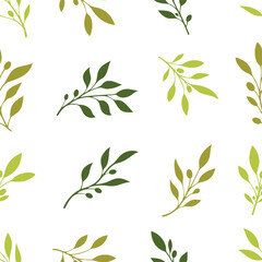 Olive Leaves Seamless Pattern Vector