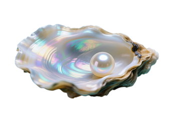 Iridescent oyster shell with a lustrous pearl inside