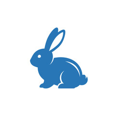 Obraz premium Blue rabbit silhouette illustration on a white background, side view.