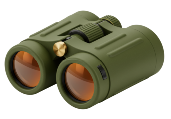 Isolated military binoculars for observing nature, outdoors, and sports events, olive green