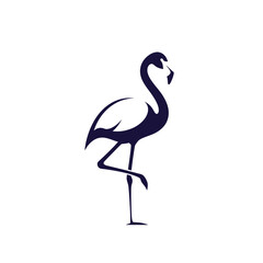 Obraz premium A minimalist dark blue silhouette of a graceful flamingo standing on one leg against a white background.