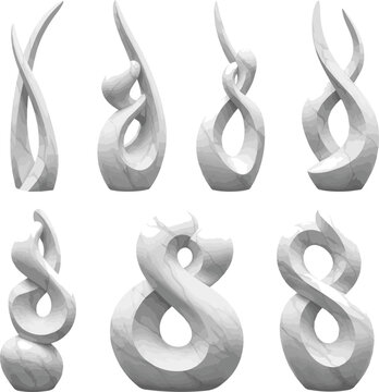 Create a kinds of deferent Modern abstract white marble sculpture vector art with white background..