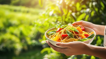  Healthy organic spaghetti poster layout with copy space