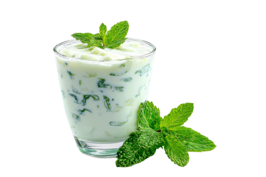 Creamy minty yogurt drink isolated on transparent background