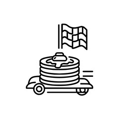 Pancake delivery service vector art for breakfast food delivery and restaurant menu design concept with flag