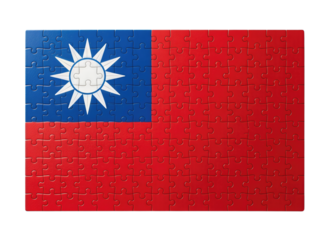 Jigsaw Puzzle with Bold Red and Blue Flag Design