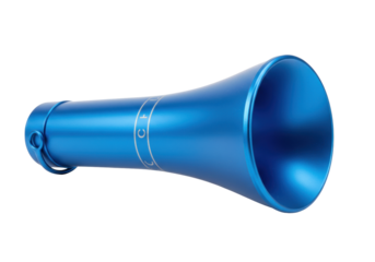Isolated bright-blue hearing aid, ear-trumpet used as sound amplifier to improve hearing