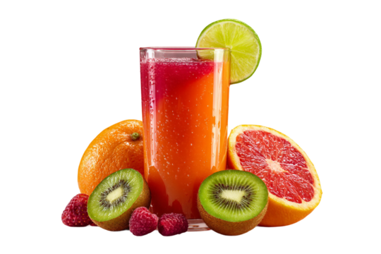 Vitamin-rich mixed fruit juice isolated on transparent background