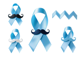 Light blue awareness ribbons with mustache designs