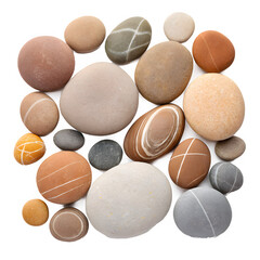 Obraz premium Collection of smooth rounded stones and pebbles on a black background
