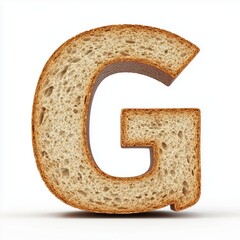 Loaf bread with dry edges in the shape of the letter G for children's food, isolated white