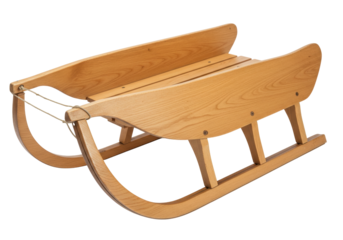 Isolated wooden sled for winter recreation, traditional child's sleigh for snow, winter play