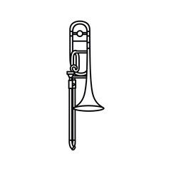 A line art icon of a trombone isolated on