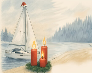 dritter Advent am Strand mit Segelboot
