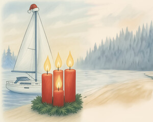 vierter Advent am Strand mit Segelboot