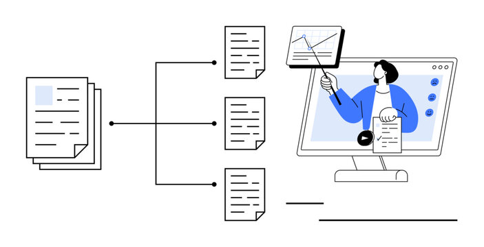 Document management. Visual ation of document organization and collaboration. Document processing and digital tools for management solutions. Ideal for workflow, data sharing, business training