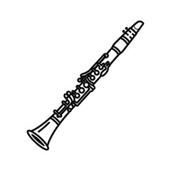 Clarinet musical instrument isolated on, vector line art design