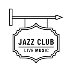 Vintage jazz club sign with live music isolated on, vector art