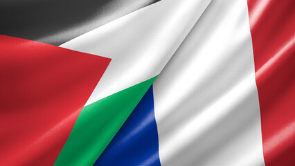 Fototapeta premium Palestine and France two national flags filling the entire frame, close-up view, edge-to-edge composition