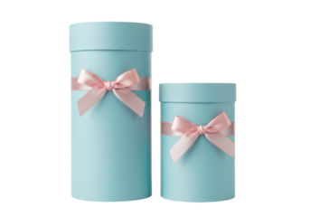 Isolated set of aqua gift boxes with peach-colored ribbon, perfect for retail and product shots