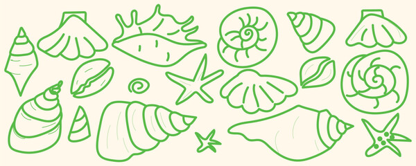 Pastel Seashell Line Art, Soft Beach Shell Sketches, Calm Ocean Shell Doodles