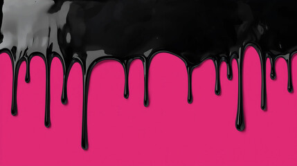 Bold Black Liquid Paint Dripping Down on a Bright Pink Background | Modern Abstract Art Design with Copy Space for Creative Marketing and Edgy Projects