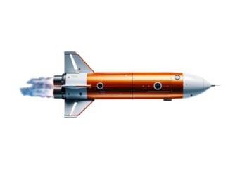 Modern orange and silver rocket launching with flame