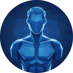 Abstract Blue Geometric Torso Icon With Faceted Surface And Dark Background Minimalist Digital Art