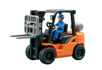 Orange Forklift with Worker in Blue Uniform