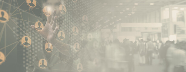 Digital social network interface with hand selecting user icon