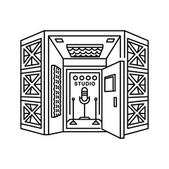 Soundproof booth with microphone isolated on for recording