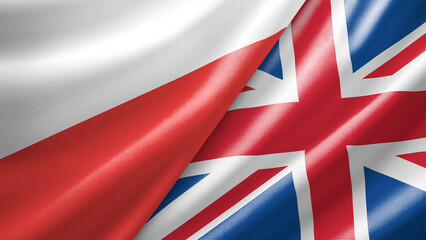 Fototapeta premium Poland and United Kingdom two national flags filling the entire frame, close-up view, edge-to-edge composition
