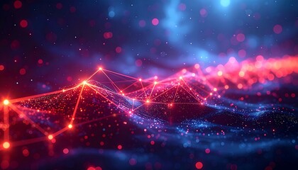 Abstract digital network visualization with glowing lines and points in a vibrant cosmic background