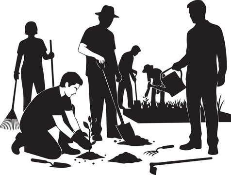 Diverse volunteers planting trees and gardening for international volunteer day celebration - Powered by Adobe