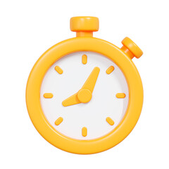 Bright yellow 3D stopwatch icon with a clean modern design. Perfect for timing apps, productivity tools, reminders, and UI, UX elements