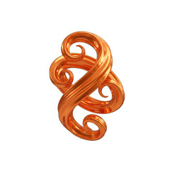 Abstract Copper Sculpture with Swirling Organic Shapes and Reflective Surface Isolated on Black Background