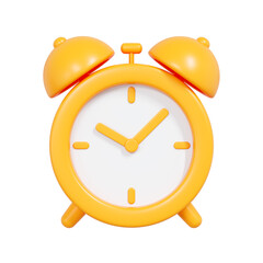 Bright yellow 3D alarm clock symbolizing time, reminder, schedule, wake-up or deadline management