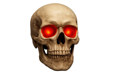 Obraz premium Human skull with glowing red eyes representing evil, danger, death, and horror on transparent background