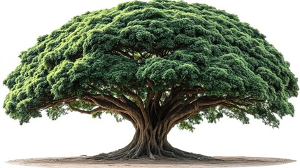 Solitary Oak Tree with Lush Green Canopy on Grassland