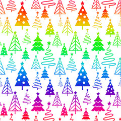 Colorful Rainbow Christmas Trees Seamless Pattern with Gradient Holiday Tree Shapes on White Background Vibrant Festive Winter Design