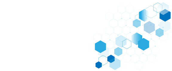 Geometric abstract background with blue and white hexagons. 