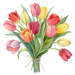 Obraz premium Vibrant bouquet of tulips in various colors tied with a bow