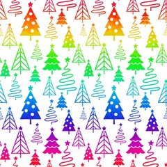 Colorful Rainbow Christmas Trees Seamless Pattern with Gradient Holiday Tree Shapes on White Background Vibrant Festive Winter Design
