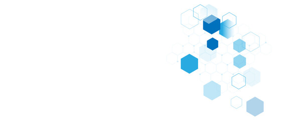 Geometric abstract background with blue and white hexagons. 