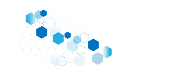 Geometric abstract background with blue hexagons. Computer network concept. Medical, technology or science design